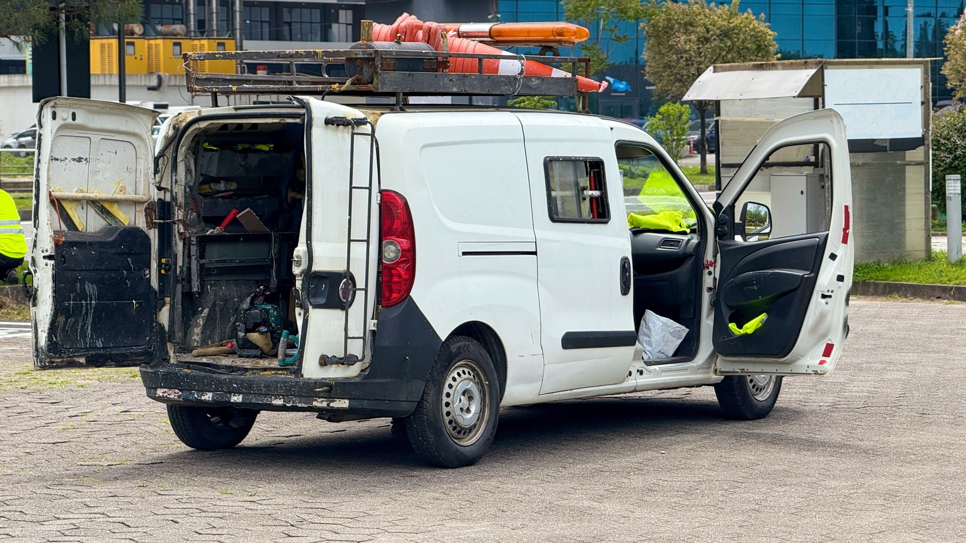 Utility Work Van with Open Doors and Equipment